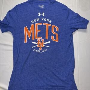 New York Mets Under Armour Tee  M Blue Short Sleeve Pullover Loose Fit